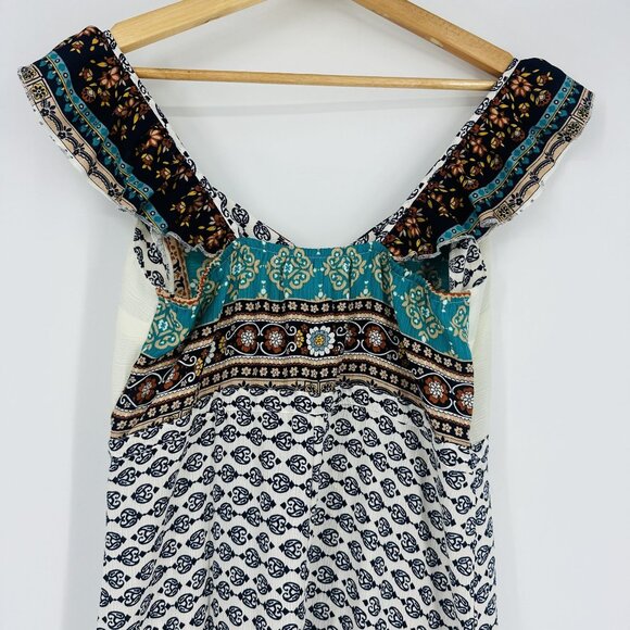 American Rag Teal Multi Sleeveless Ruffle Strap Button Down Tassel Maxi Dress S - Picture 4 of 10